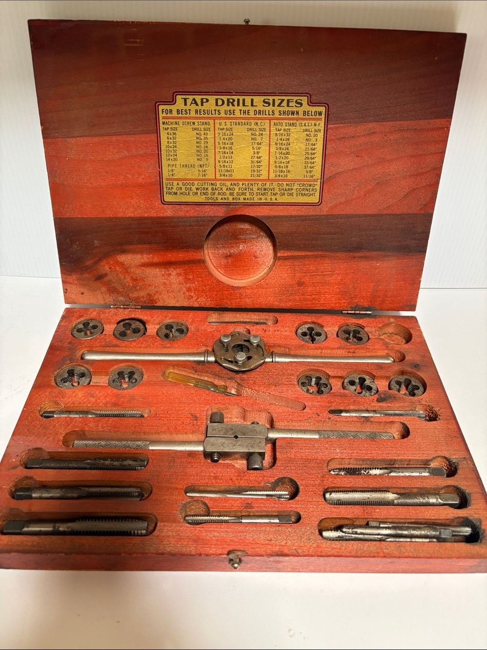 Dunlap Tap and Die Set in Wooden Case - Red Wood Finish